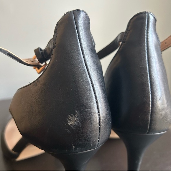 Aldo Black Point Toe Heeled Pumps with Strap Details and Gold Hardware - Picture 13 of 14